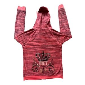 Juicy Couture Velour Zip Hoodie Pink Women's M Y2K Rhinestone Crown